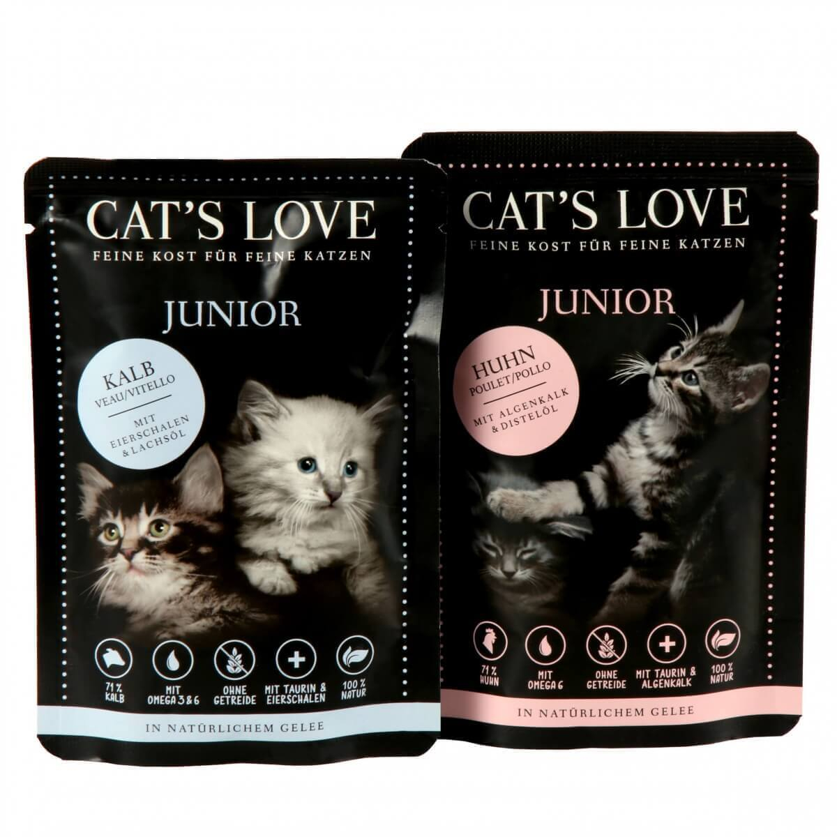CAT'S LOVE Junior 85g Comida húmeda natural para gatitos - 2 recetas para elegir