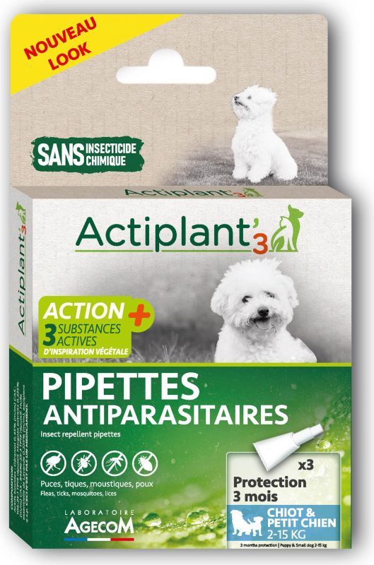 ACT3 Pipettes insectifuges antiparasitaires CHIEN x3