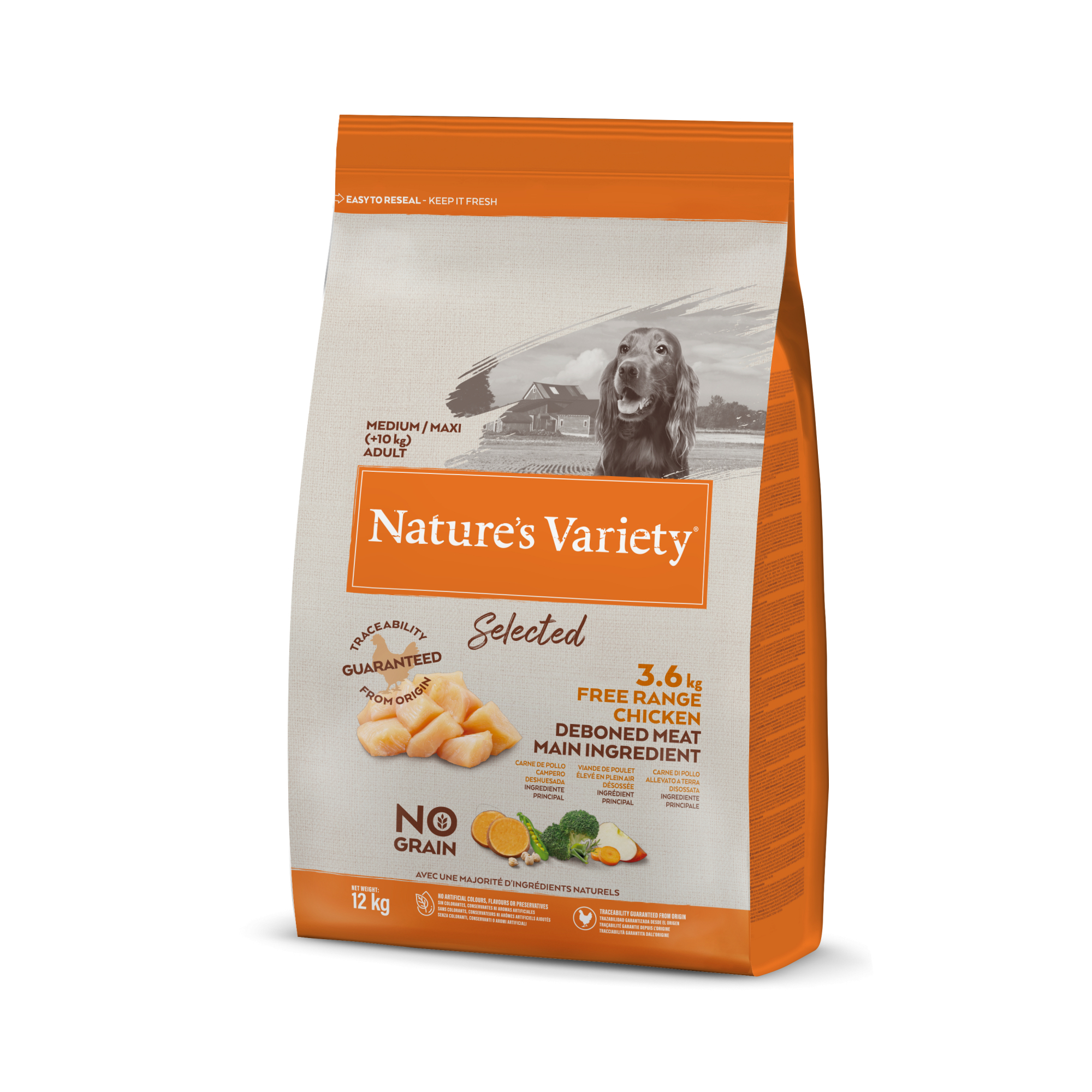 NATURE'S VARIETY Selected Medium Maxi Adult No Grain pollo campero pienso para perros