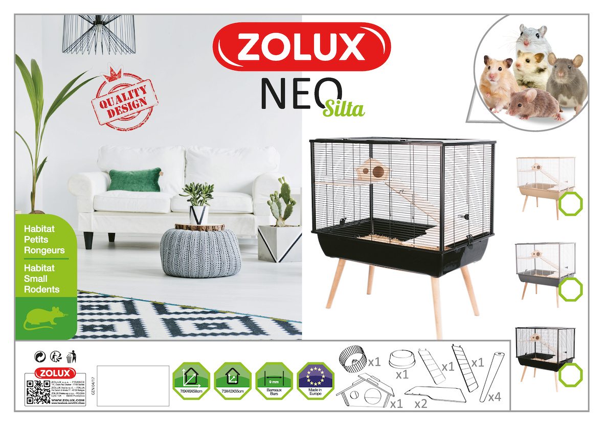 Gaiola com dois pisos para pequenos animais roedores - A87,5 cm - Zolux NEO Silta preta
