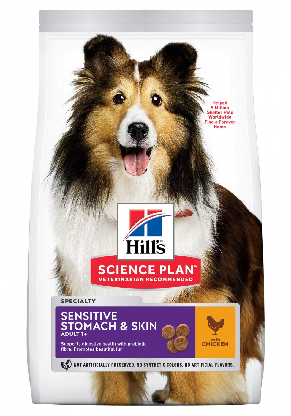 Ração seca para cães adultos de tamanho médio Hill's Science Plan Canine Adult Sensitive Stomach & Skin com frango