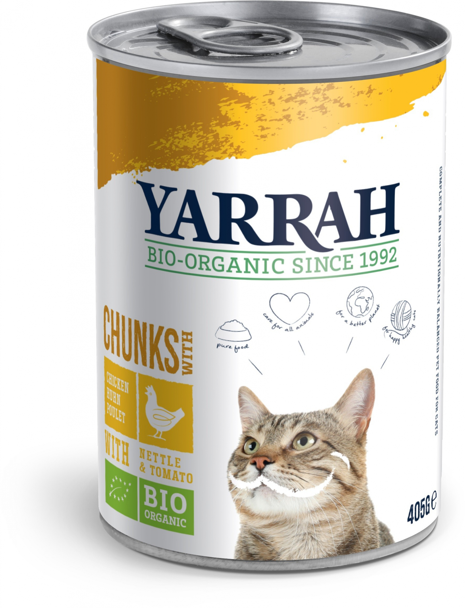 Nassfutter mit Stückchen Yarrah Bio Adult 405g ohne Getreide für Katzen - 3 Geschmacksrichtungen