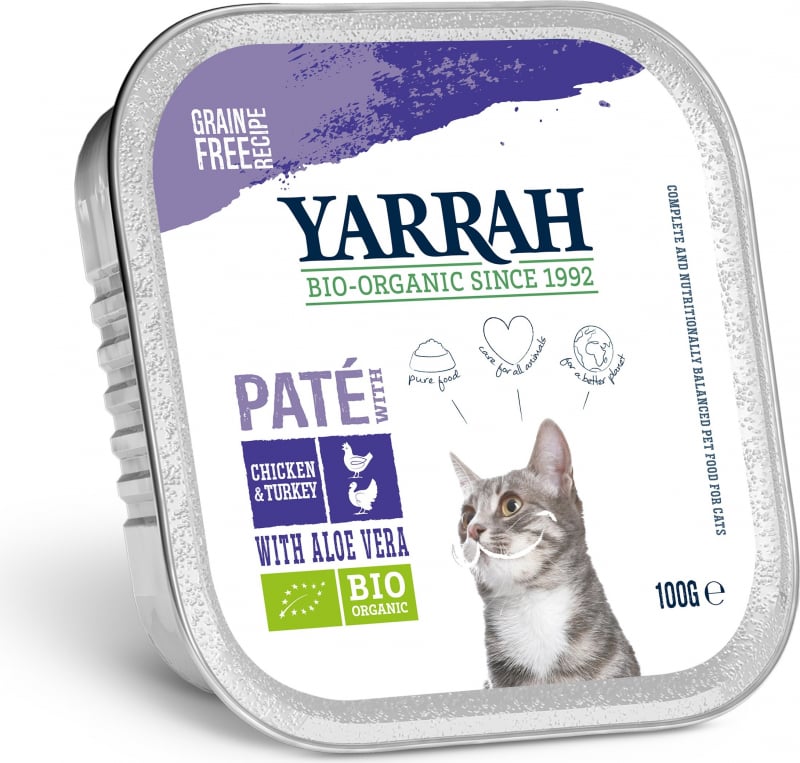 Bio Yarrah 100g Nassfutter ohne Getreide für die erwachsene Katze - 3 Geschmacksrichtungen zur Auswahl