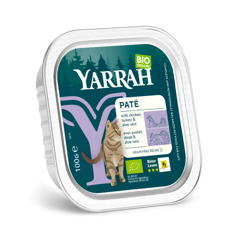 Pâtée Yarrah Bio 100g Sans Céréales pour Chat Adulte - 3 saveurs au choix