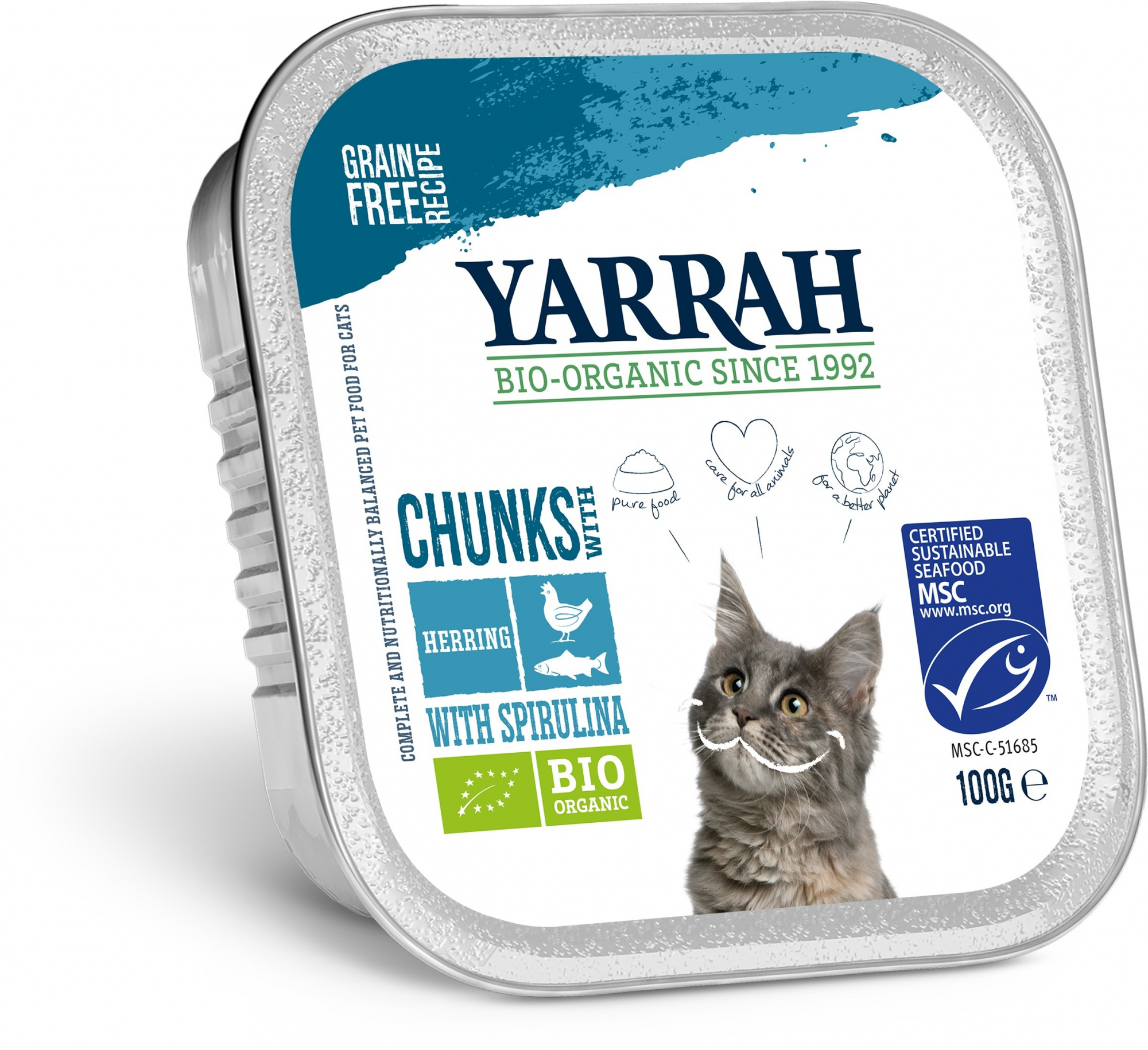 Patê em pedaços Yarrah Bio 100g Sem Cereais para Gato Adulto - 3 sabores á escolha