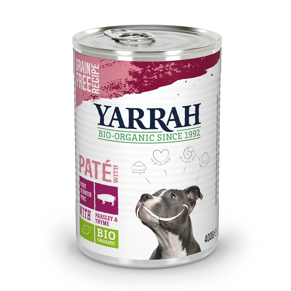 Nassfutter Yarrah Bio 400g Adult ohne Getreide für Hunde - 2 Geschmacksrichtungen