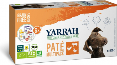 Pack de 6 Pâtées Yarrah Bio 150g Sans Céréales pour Chien Adulte