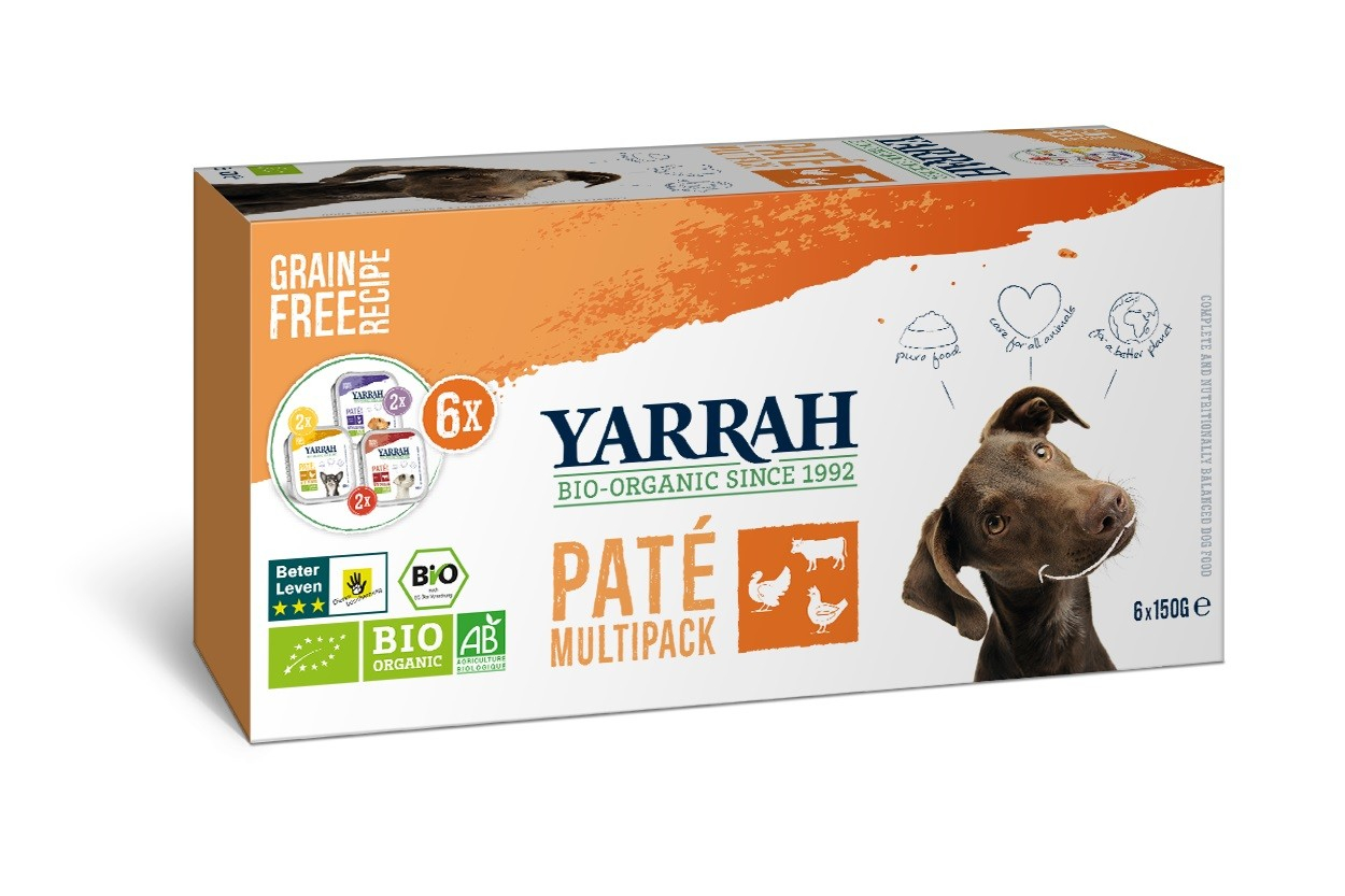 Pack de 6 Yarrah Paté Bio 150g Comida húmeda sin cereales para perros
