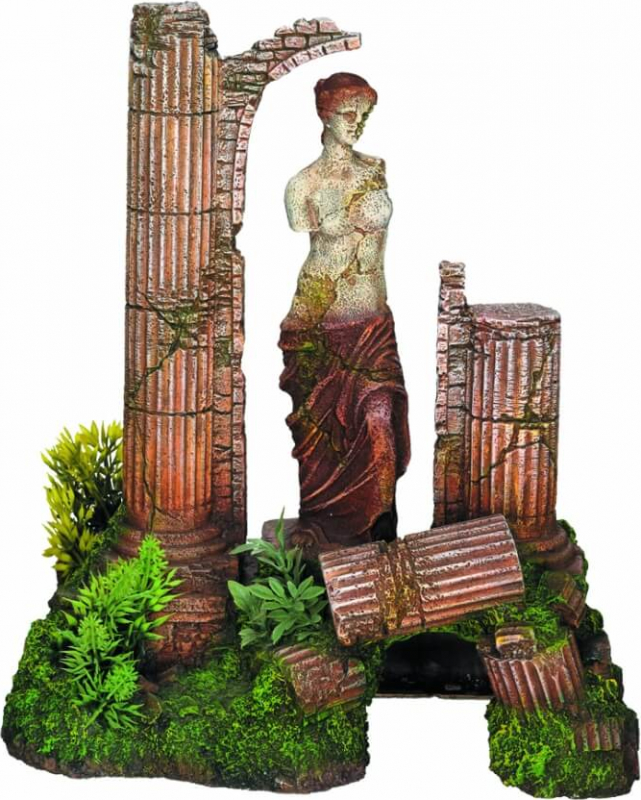 Aquariumdecoratie standbeeld en antieke zuilen
