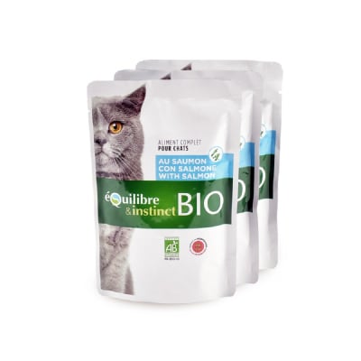 Pâtée BIO Equilibre & Instinct Mitonné pour chat adulte saumon et légumes