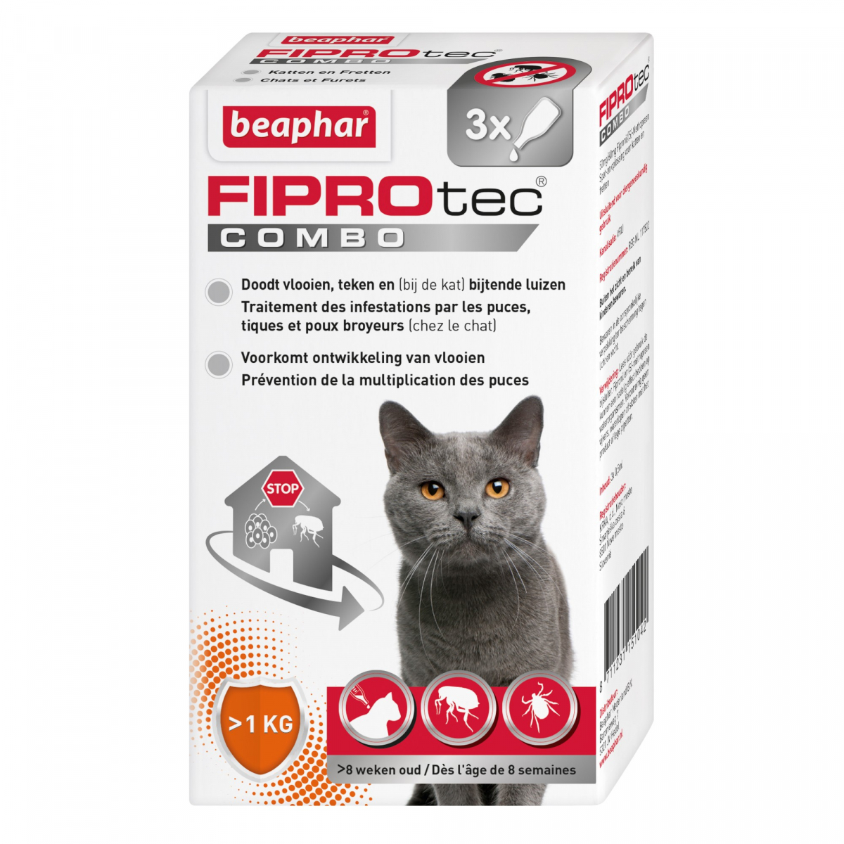 FIPROtec Combo, pipette anti-pulci e anti-zecca e pidocchi per gatto e  furetto