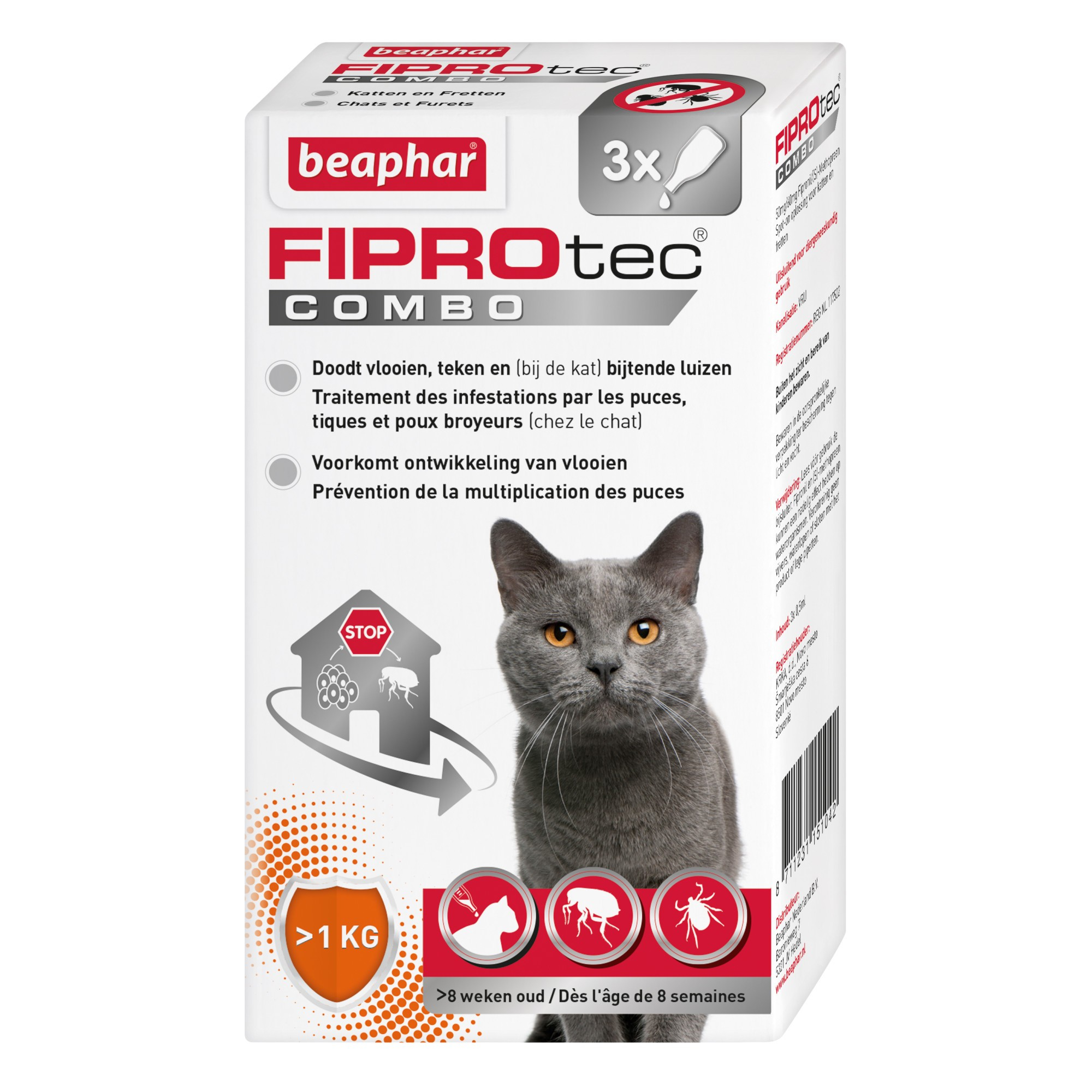 FIPROtec Combo, pipette anti-pulci e anti-zecca e pidocchi per gatto e furetto
