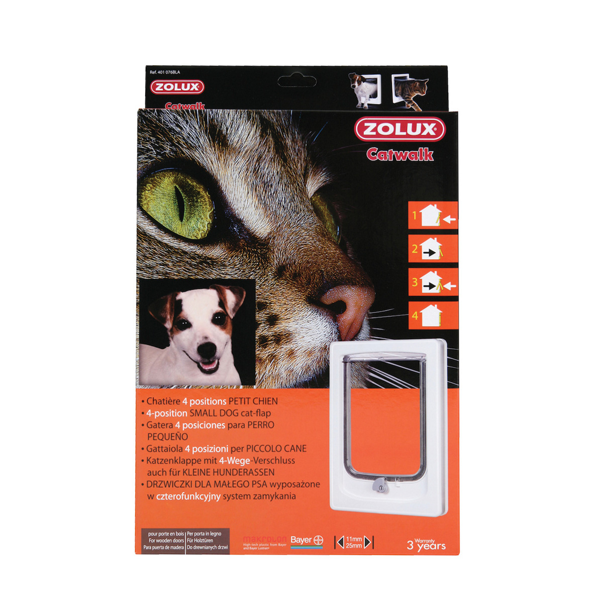Katzenklappe für Holztüren mit 4 Einstellung für Katzen und kleine Hunde Zolux
