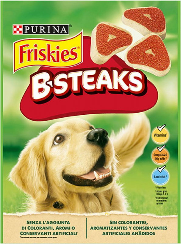 Spuntini Friskies B-steaks carne per cani