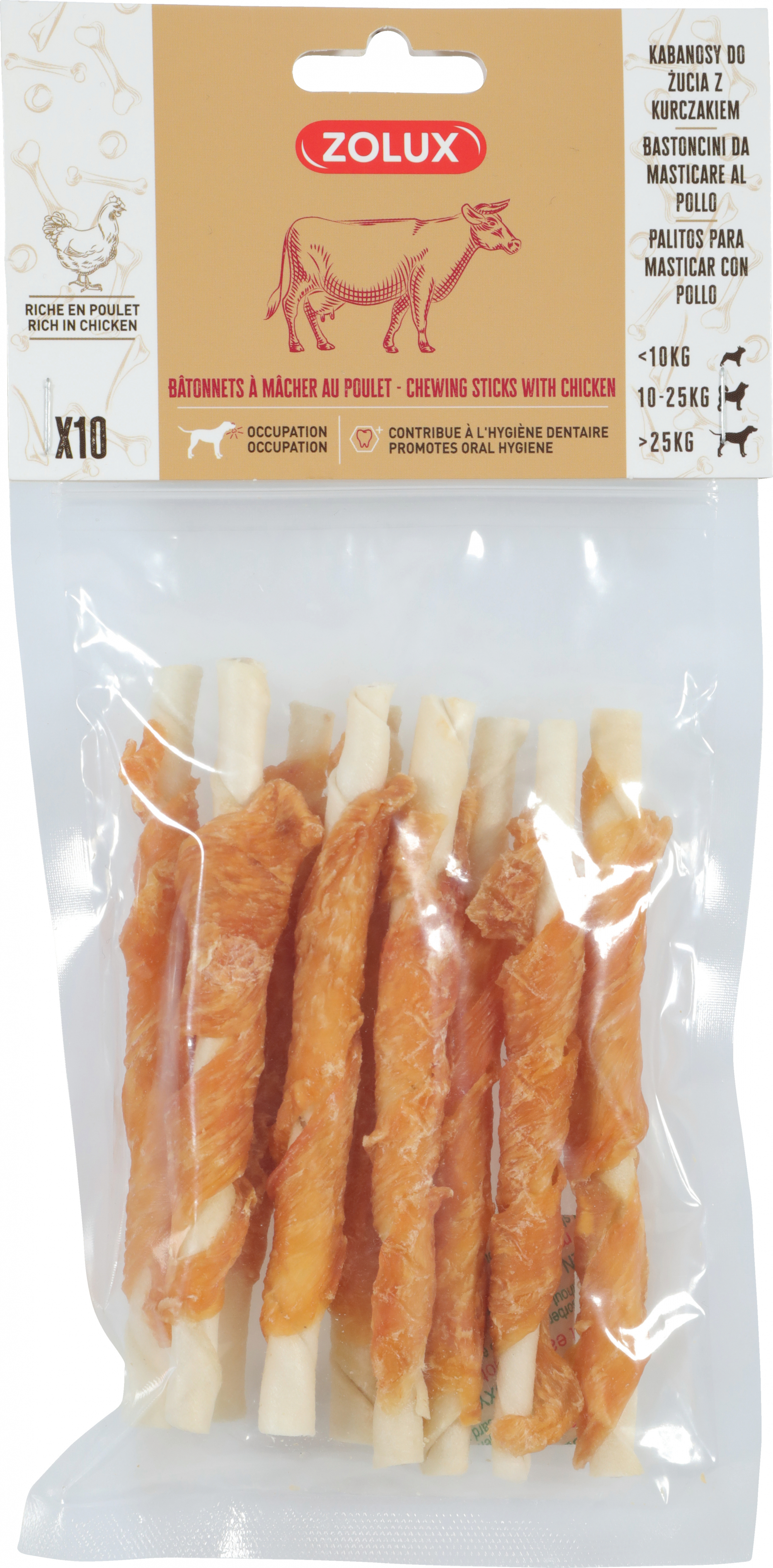 Kau-Sticks für Hunde mit Hühnchen x 10