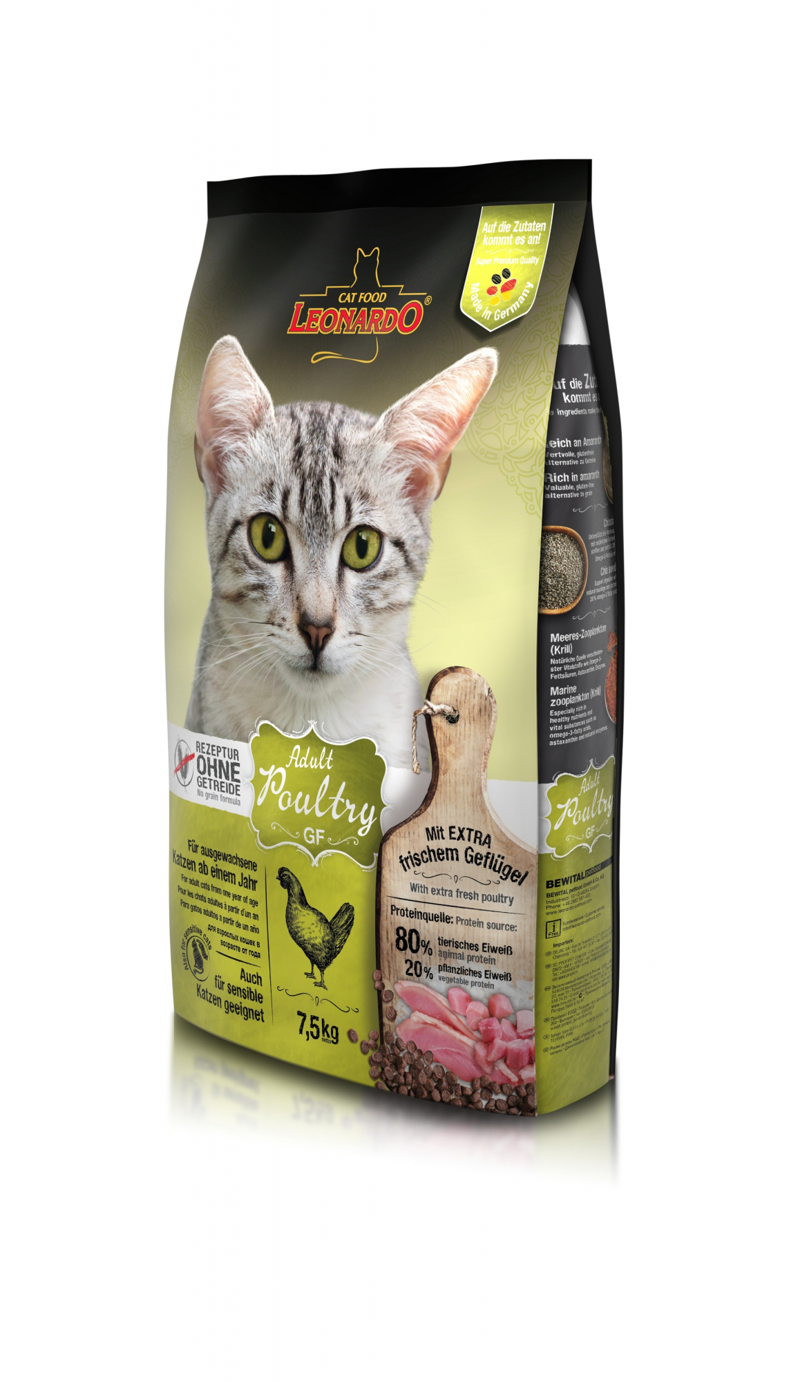 Leonardo GF croquetes sem cereais com sabor a aves para gato adulto