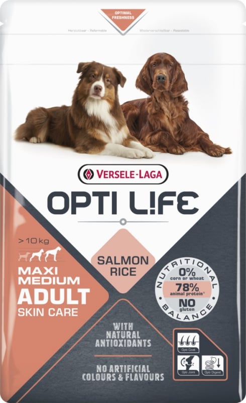 Ração seca para cães adultos médios e grandes com problemas de pele OPTI LIFE Adult Skin Care Medium & Maxi