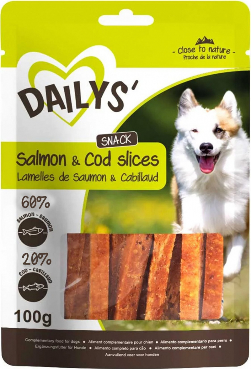 Friandises 100% Naturelles Tendres Lamelles de Saumon & Cabillaud DAILYS