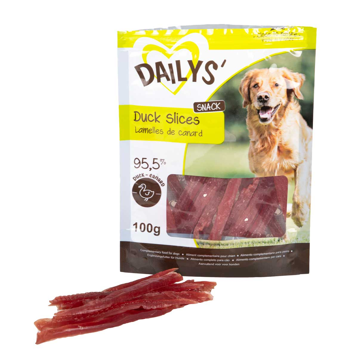 Tiernas láminas de pato DAILYS Snack 100% natural para perros