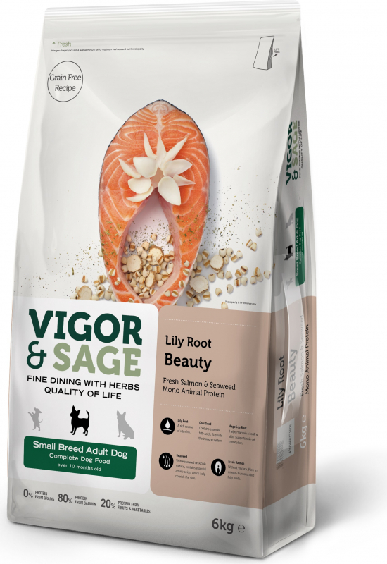 Vigor & Sage Saumon & Thé vert Sans Céréales pour Chien Adulte de petite taille