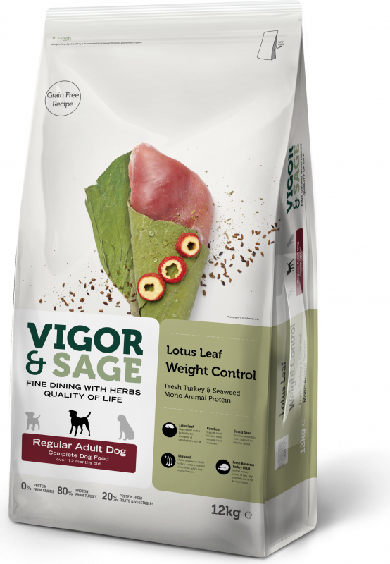 Vigor & Sage Contrôle du poids pour chien adulte, dinde et algues marines sans céréales 