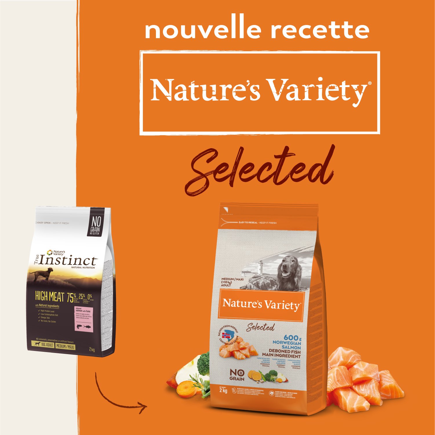 NATURE'S VARIETY Selected Medium Maxi Adult No Grain con Salmón de Noruega para perros