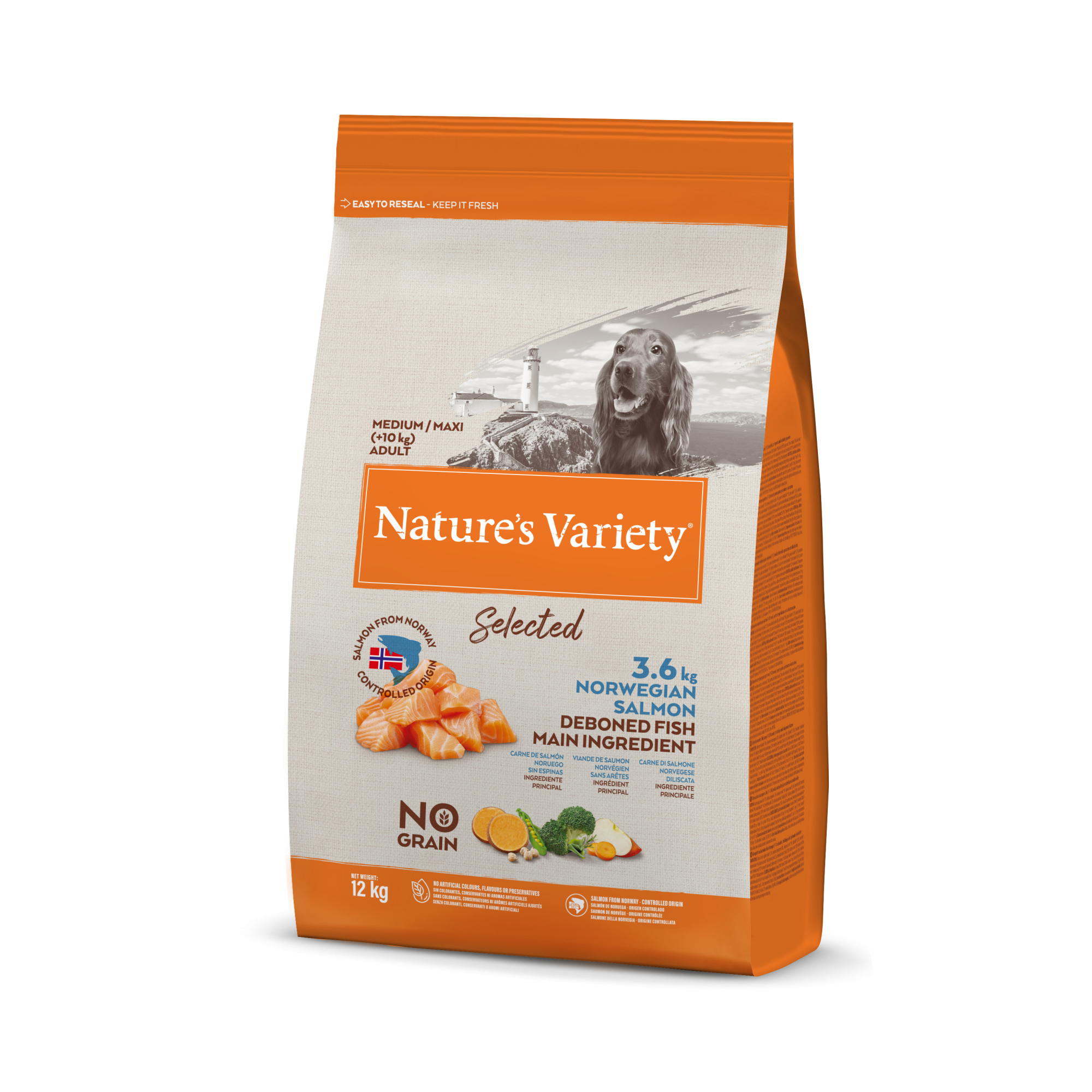 NATURE'S VARIETY Selected Medium Maxi Adult No Grain con Salmón de Noruega para perros