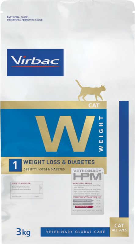 Virbac Veterinary HPM W1 - Weight Loss & Diabetes pour chat adulte en surpoids