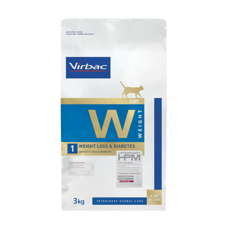 Virbac Veterinary HPM W1 - Weight Loss & Diabetes Adult für übergewichtige Katzen