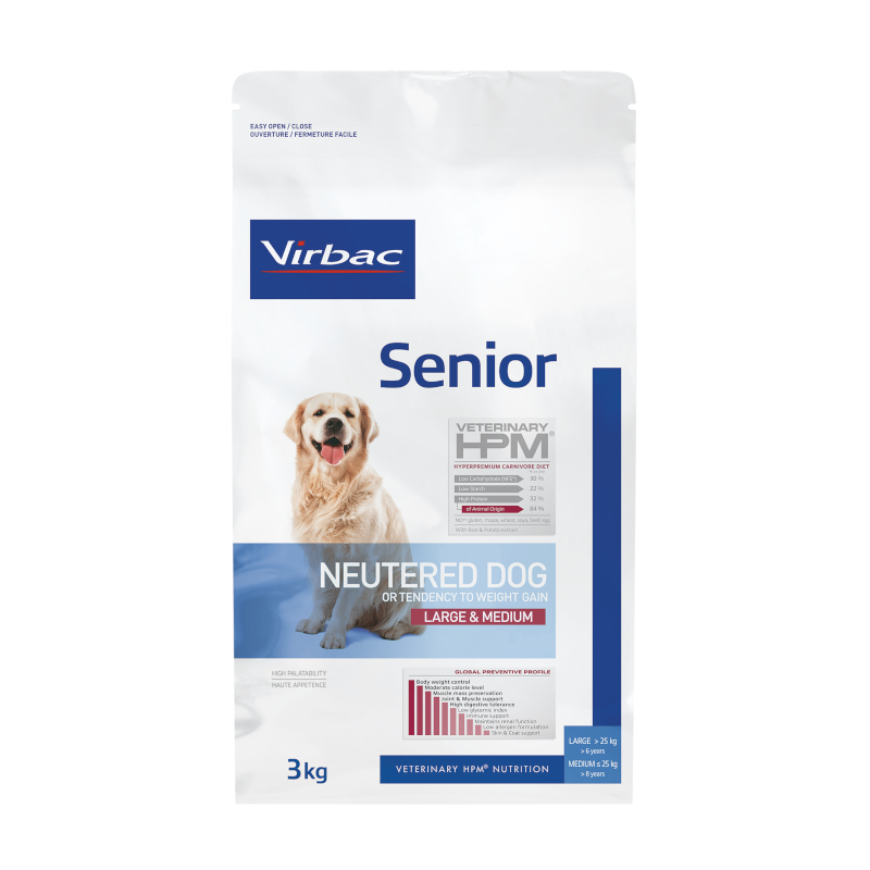 VIRBAC Veterinary HPM Neutered Large & Medium pour chien Senior stérilisé