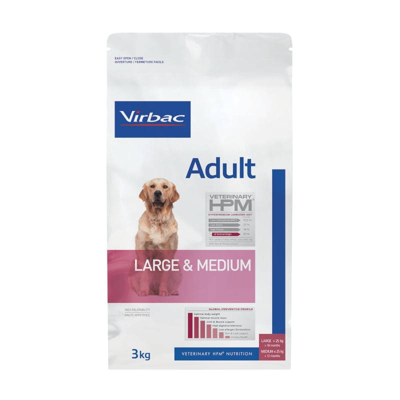 Ração seca Veterinária para cães grandes adultos VIRBAC Veterinary HPM Adult Large & Medium