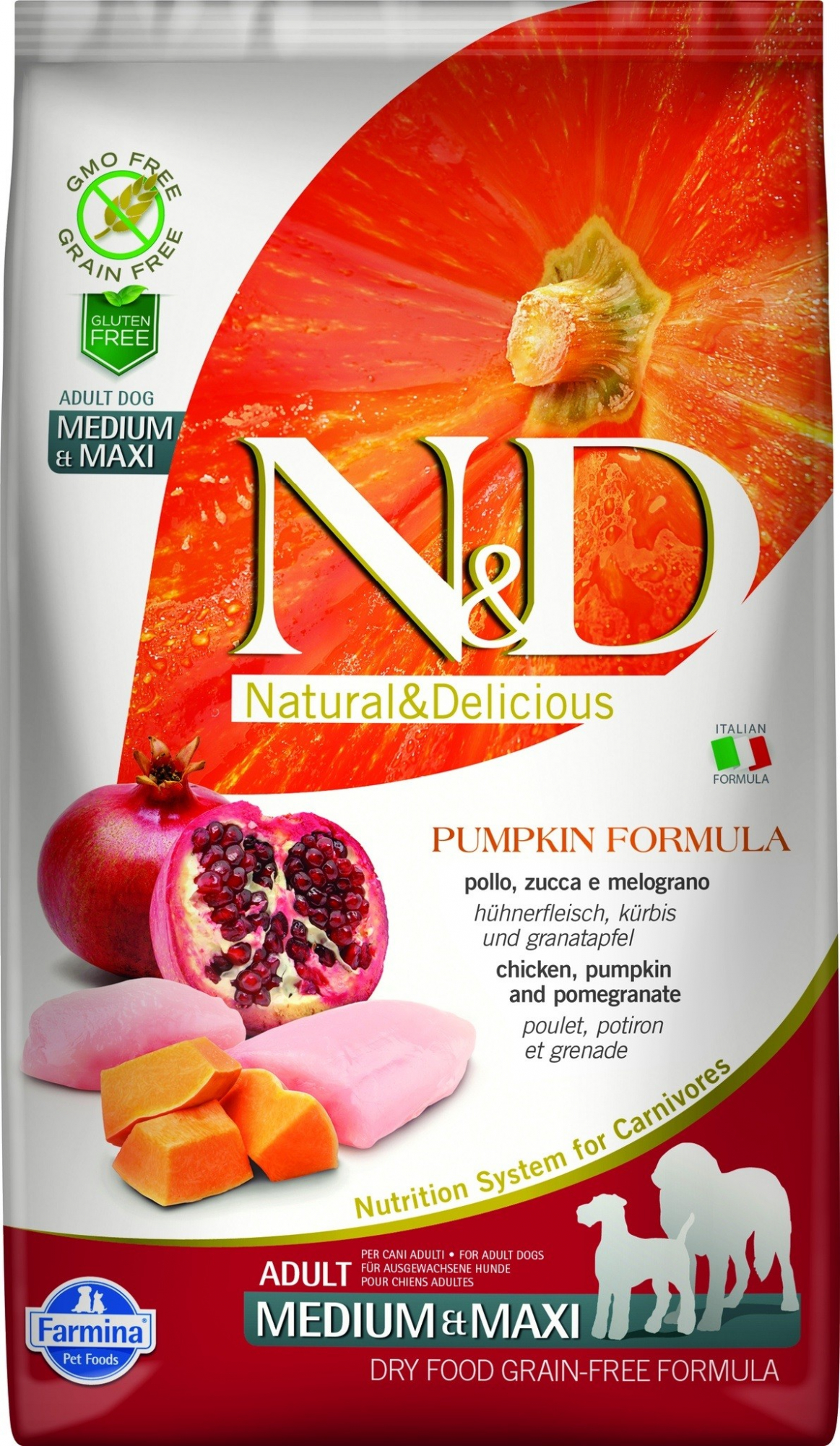 FARMINA N&D Natural & Delicious Grain Calabaza Pollo & granada para perros adultos medianos y grandes