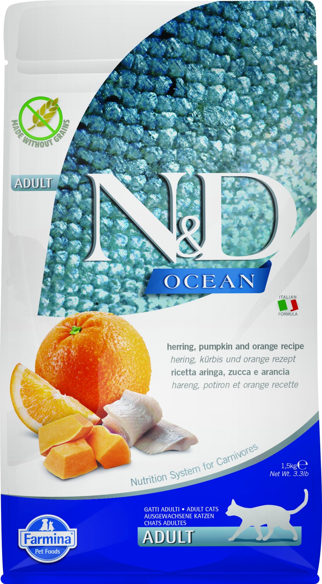 Farmina N&D Ocean - Alimento seco de arenque, abóbora e laranja para gato adulto