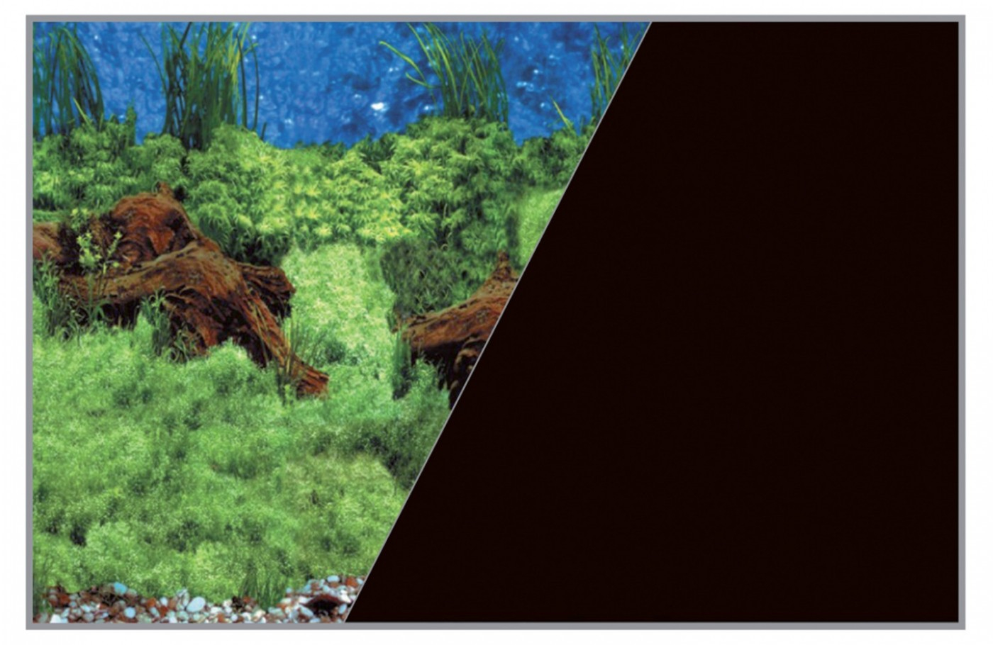 Poster fond décor pour aquarium recto racines plantes verte et verso noir