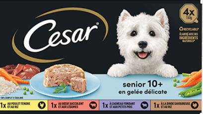 Pack de 4 pâtées CESAR Senior 10 + pour chien âgé - 4 saveurs