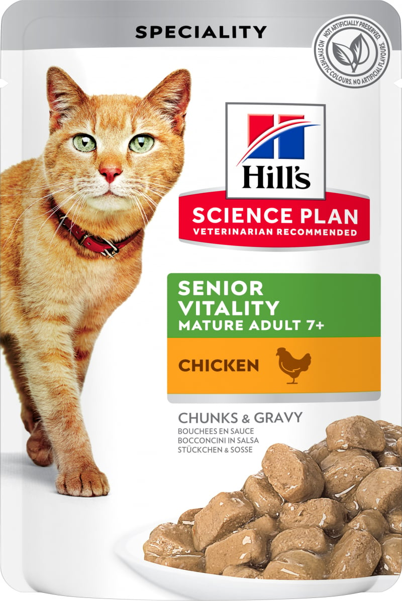 Pack de 12 Pâtées HILL'S Science Plan 7+ Senior Vitality 85g poulet et saumon pour chat Senior