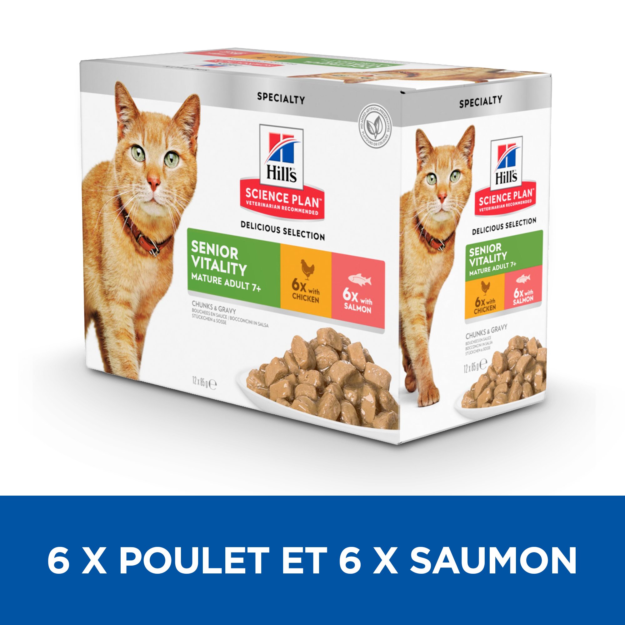 Pack de 12 Pâtées HILL'S Science Plan 7+ Senior Vitality 85g poulet et saumon pour chat Senior