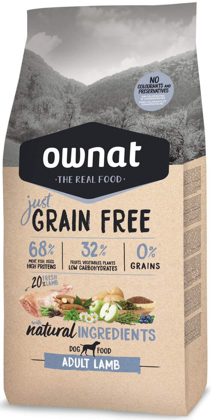 OWNAT Just Grain Free Adulto sem cereais com sabor a cordeiro para cão adulto