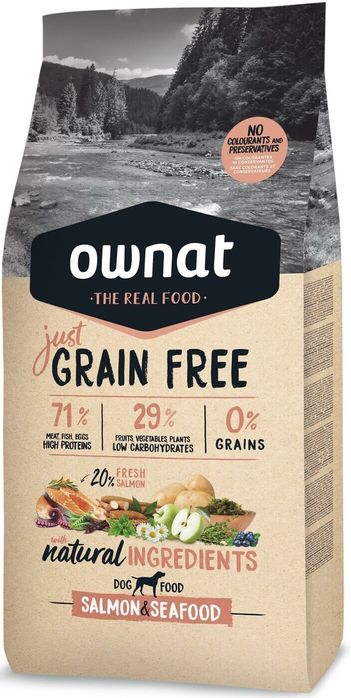 OWNAT Just Grain Free Adult Ração seca para cão adulto sem cereais com salmão & peixes