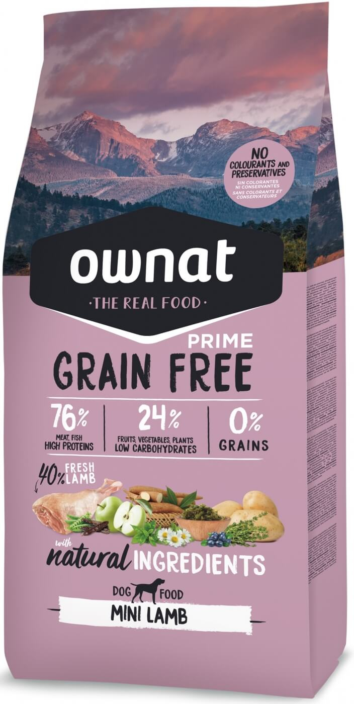 OWNAT PRIME Grain Free Adult Mini sem cereais com cordeiro para cães adultos pequenos