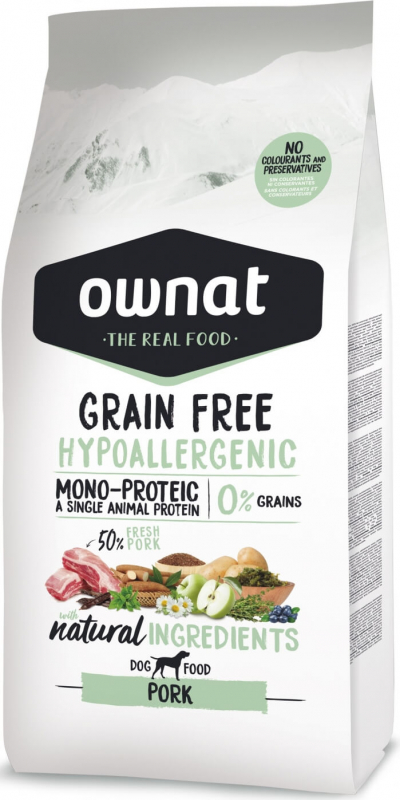 OWNAT Grain Free Hypoallergenic sem cereais de porco para cães adultos sensíveis