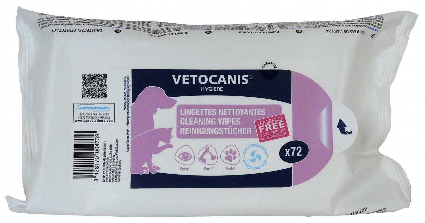 Vétocanis grandes toalhetes de limpeza para cão ou gato (x72)
