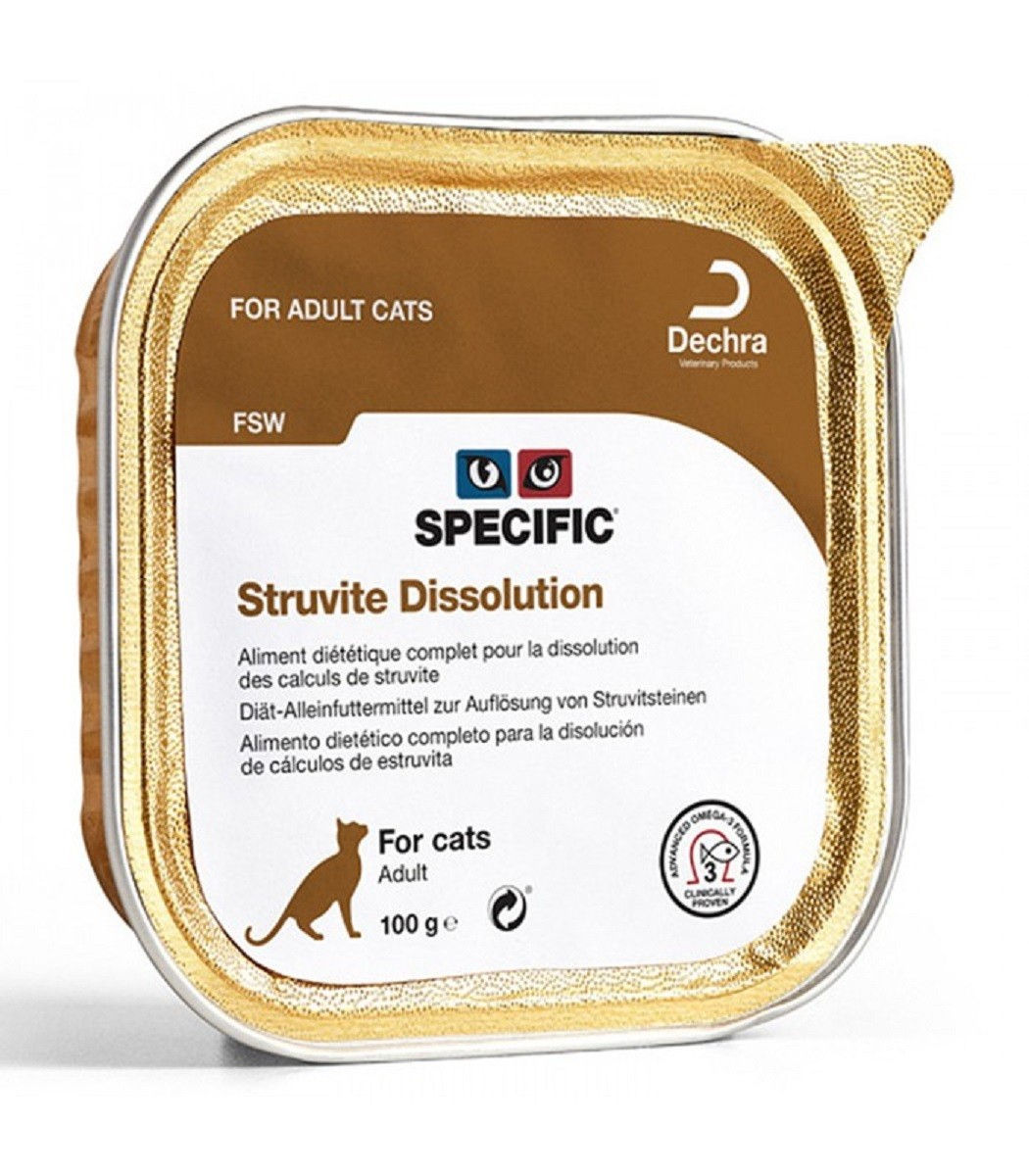 SPECIFIC FSW Struvite Dissolution Pack mit 7x100 g Nassfutter für erwachsene Katzen