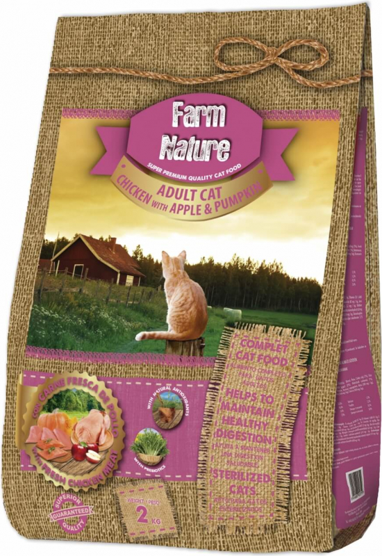 FARM NATURE Kip, appel en pompoen voor volwassen katten