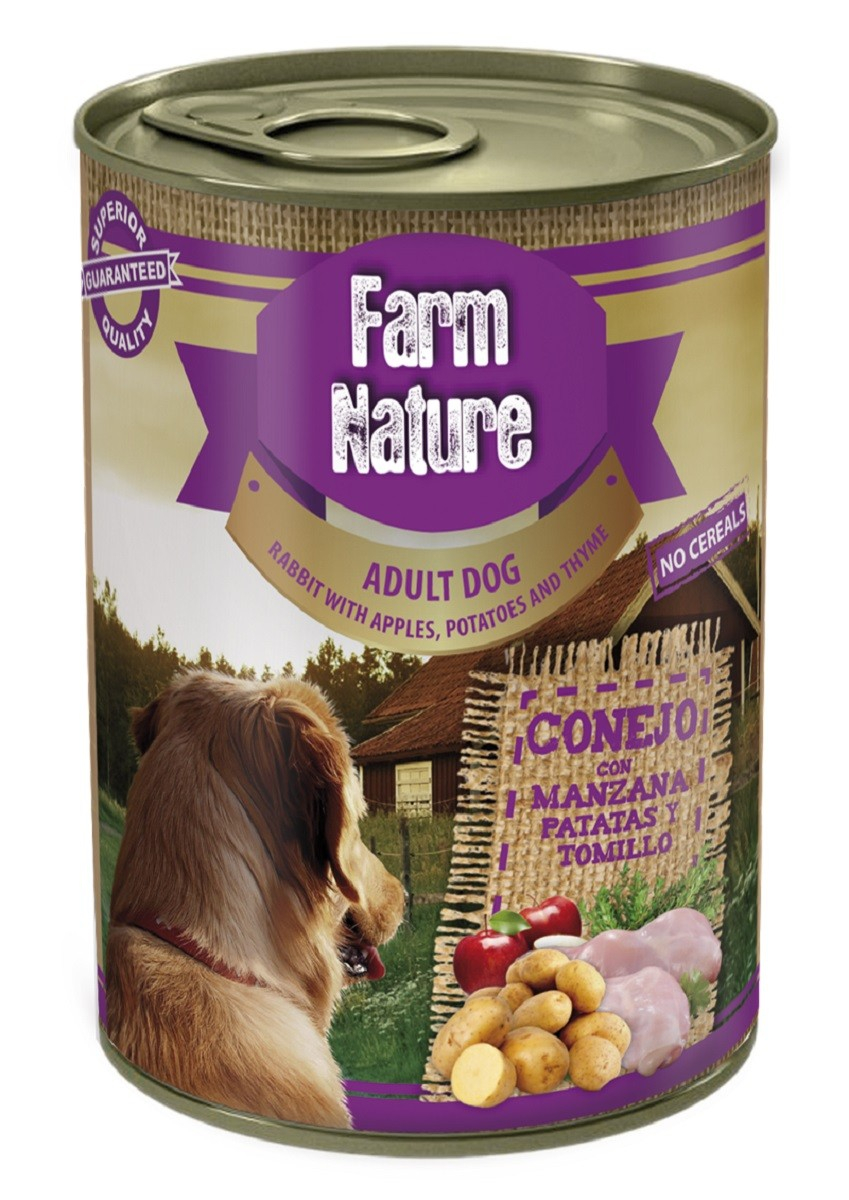 Nassfutter FARM NATURE Kaninchen, Apfel & Thymian Ohne Getreide für erwachsene Hunde - 2 Größen