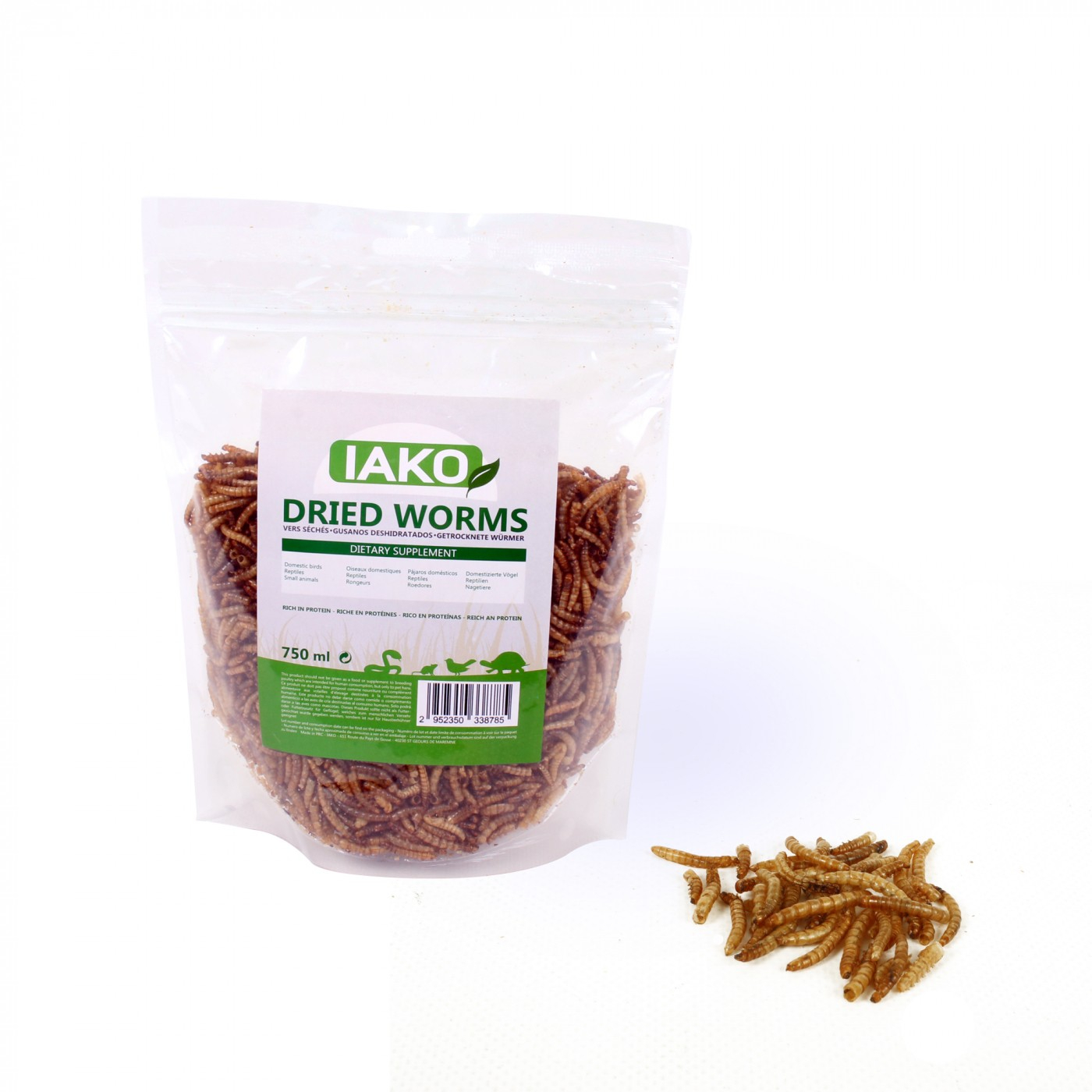 IAKO Dried Worms vermi di farina essiccati e naturali per rettili e uccelli