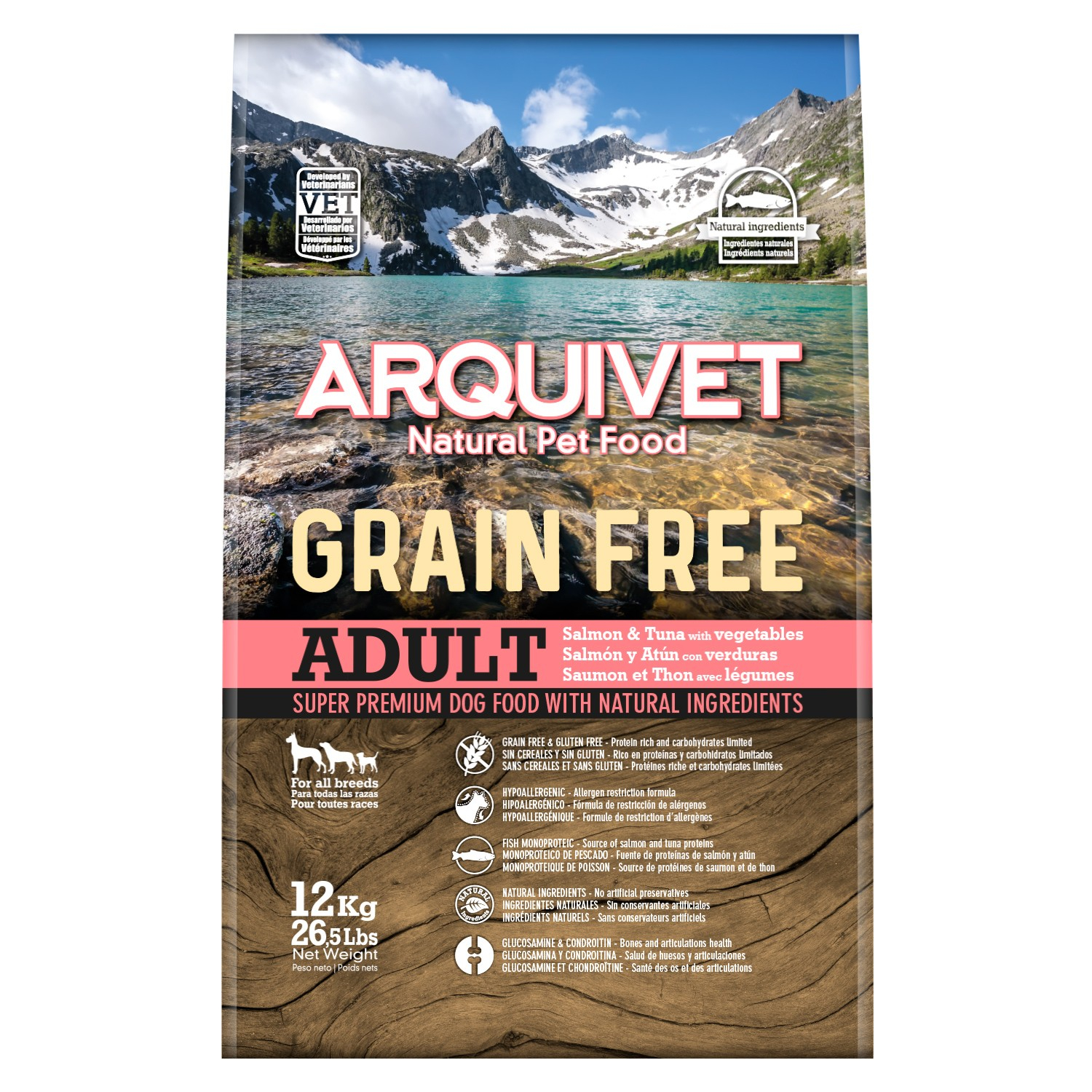 ARQUIVET Adult Grain Free Senza Cereali Salmone, Tonno e Verdure per Cani Adulti
