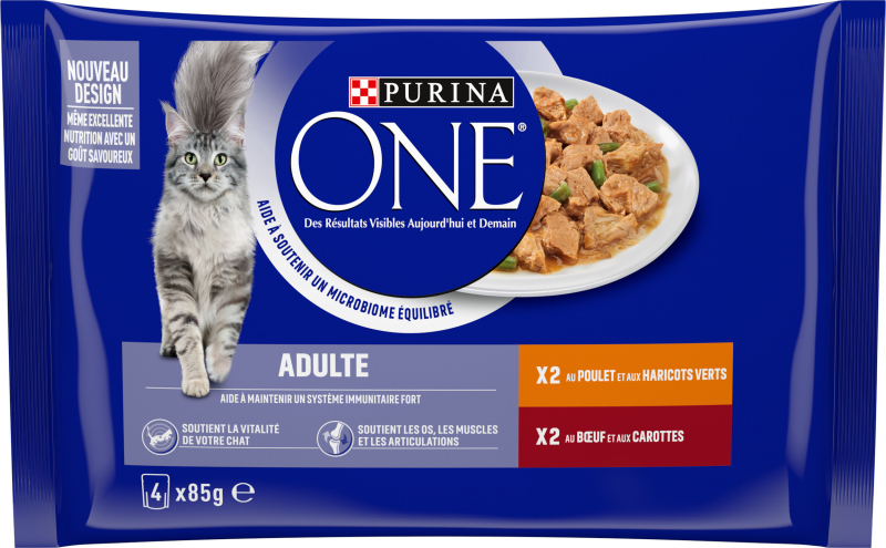 Pack de 4 comida húmeda PURINA One Pollo y Buey para gatos