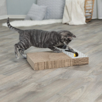 Plaque griffoir pour chat en carton avec jouet blanc