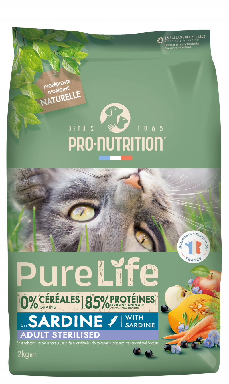 PRO-NUTRITION Pure Life Sans Céréales Sterilized à la Sardine pour Chat Adulte Stérilisé